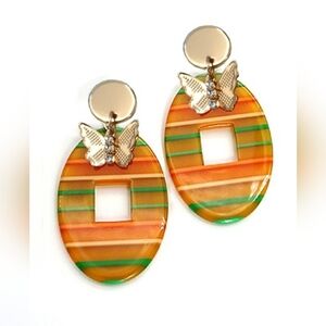 Butterfly Orange Stripe Acrylic Drop Earrings